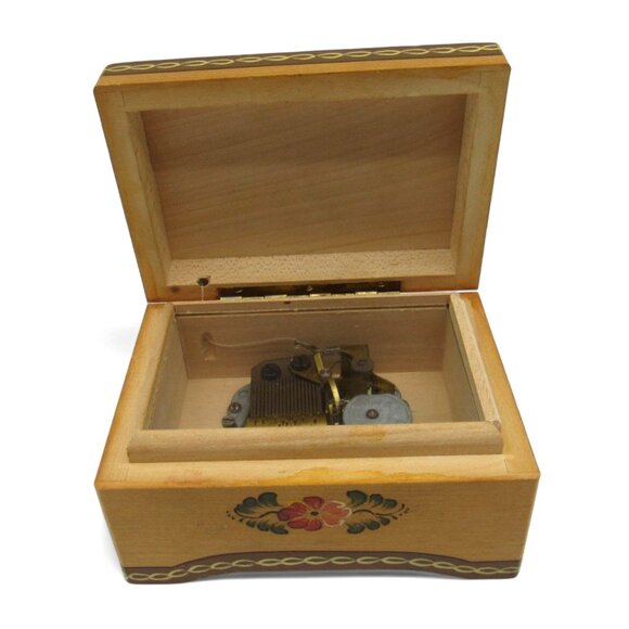 Wood Swiss MUSIC BOX Floral Design Playing Ich Han En Schatz Am Zürisee Vintage - Picture 9 of 10